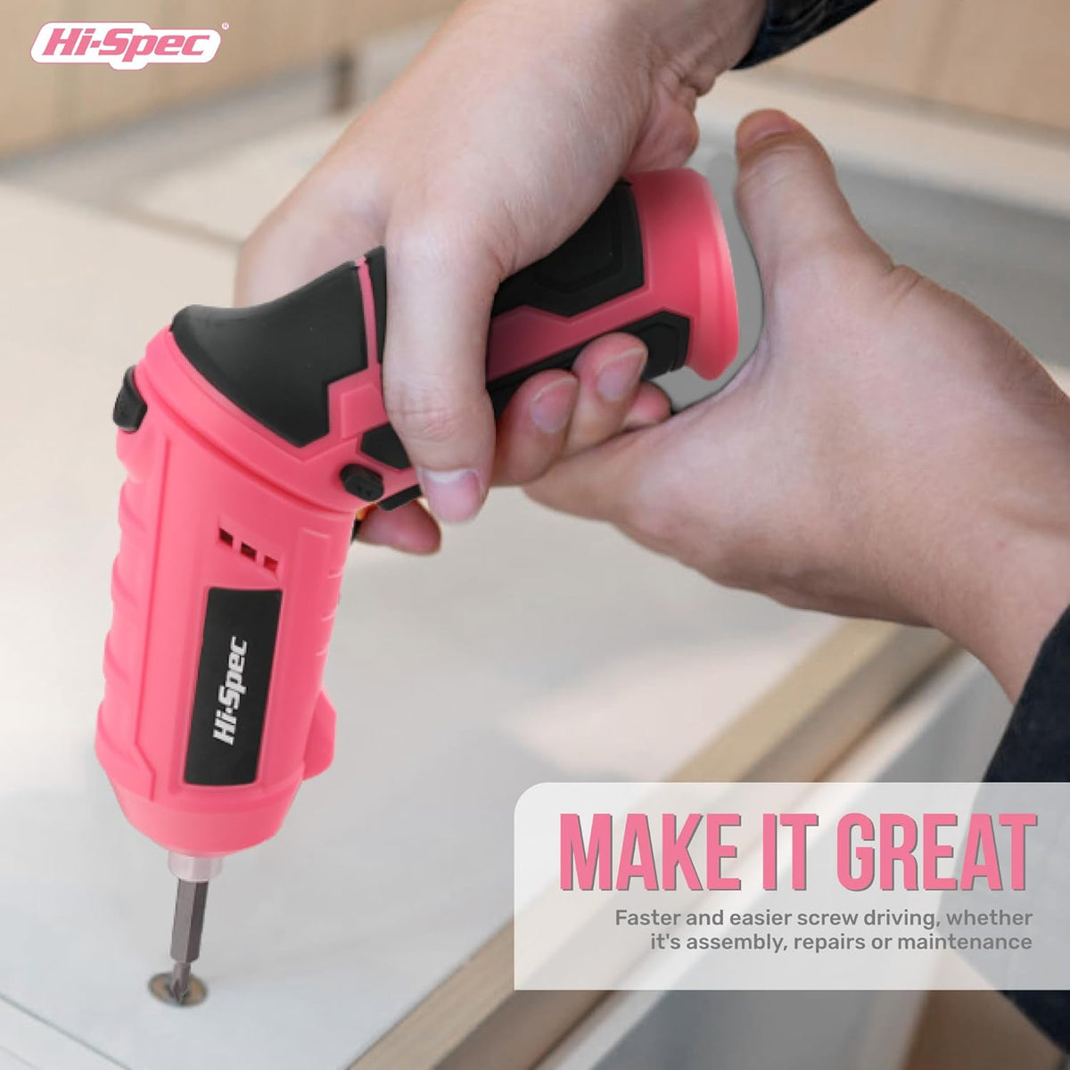 Hi-Spec 4V USB Electric Screwdriver Tool Kit for Home Repairs, Pink