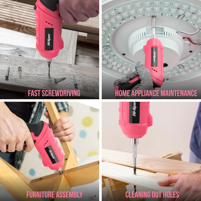 Hi-Spec 4V USB Electric Screwdriver Tool Kit for Home Repairs, Pink