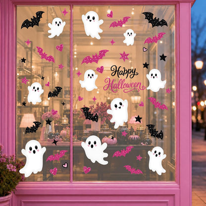 Pink Halloween Window Clings Decor Cute Ghost Stickers Decorations for Kids