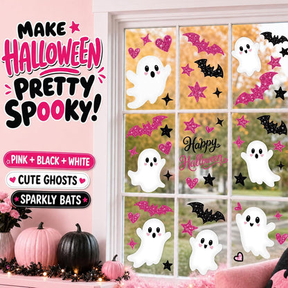 Pink Halloween Window Clings Decor Cute Ghost Stickers Decorations for Kids