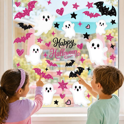 Pink Halloween Window Clings Decor Cute Ghost Stickers Decorations for Kids