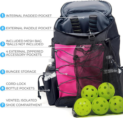 35L Pickleball Backpack - Pickleball Bags for Men or Women Includes Pickleball Ball Holder
