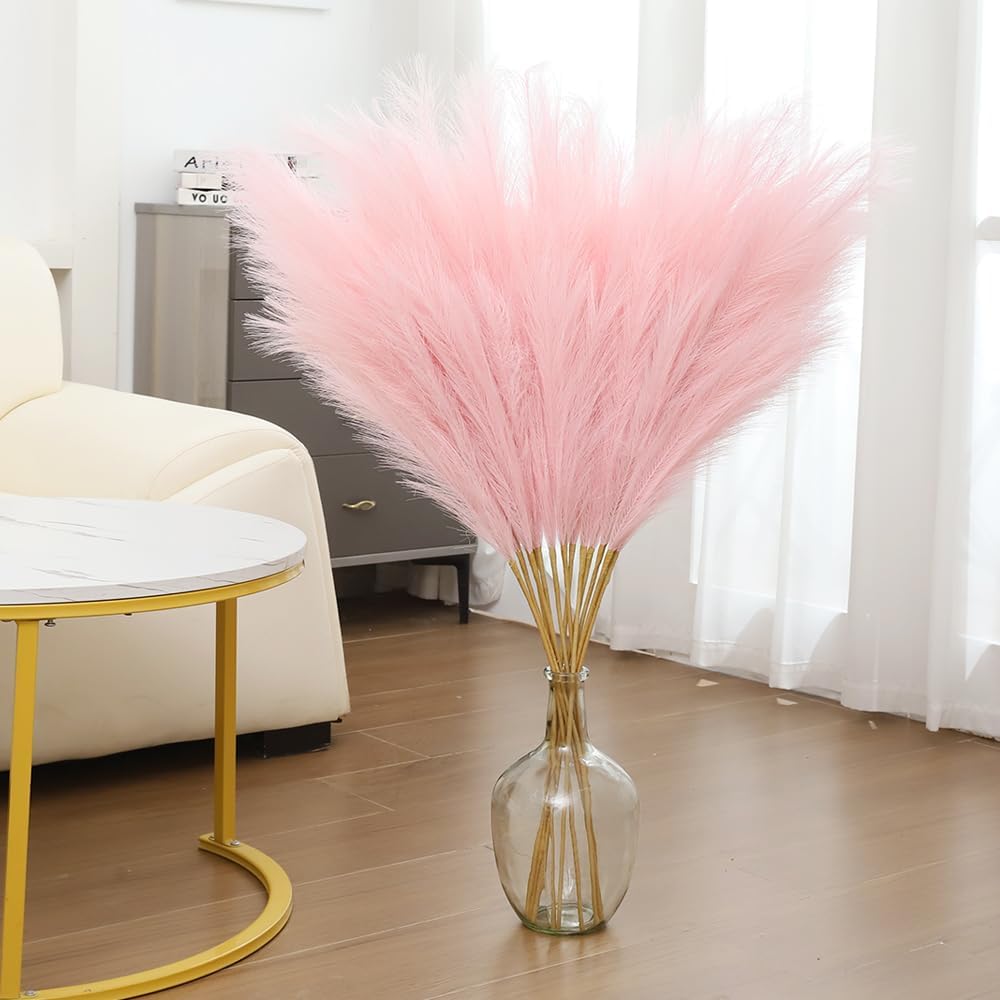 43" Faux Pampas Grass Decor 8 Pcs Tall Pink Pampas Grass for Floor Vase