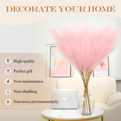43" Faux Pampas Grass Decor 8 Pcs Tall Pink Pampas Grass for Floor Vase