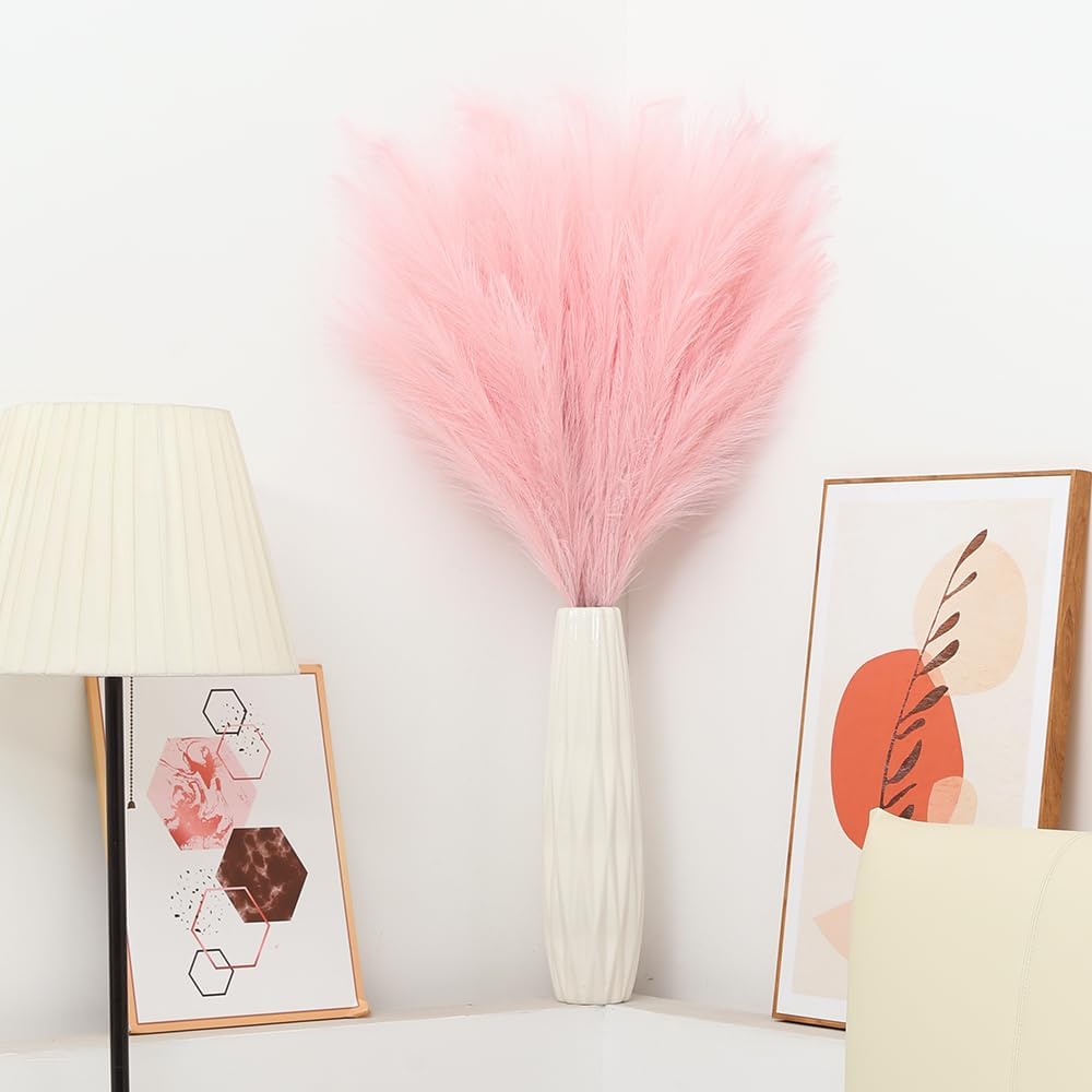 43" Faux Pampas Grass Decor 8 Pcs Tall Pink Pampas Grass for Floor Vase
