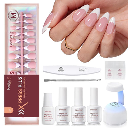 Beetles Press On Nails Kit - Pink Medium Almond French Tip Nails 210Pcs