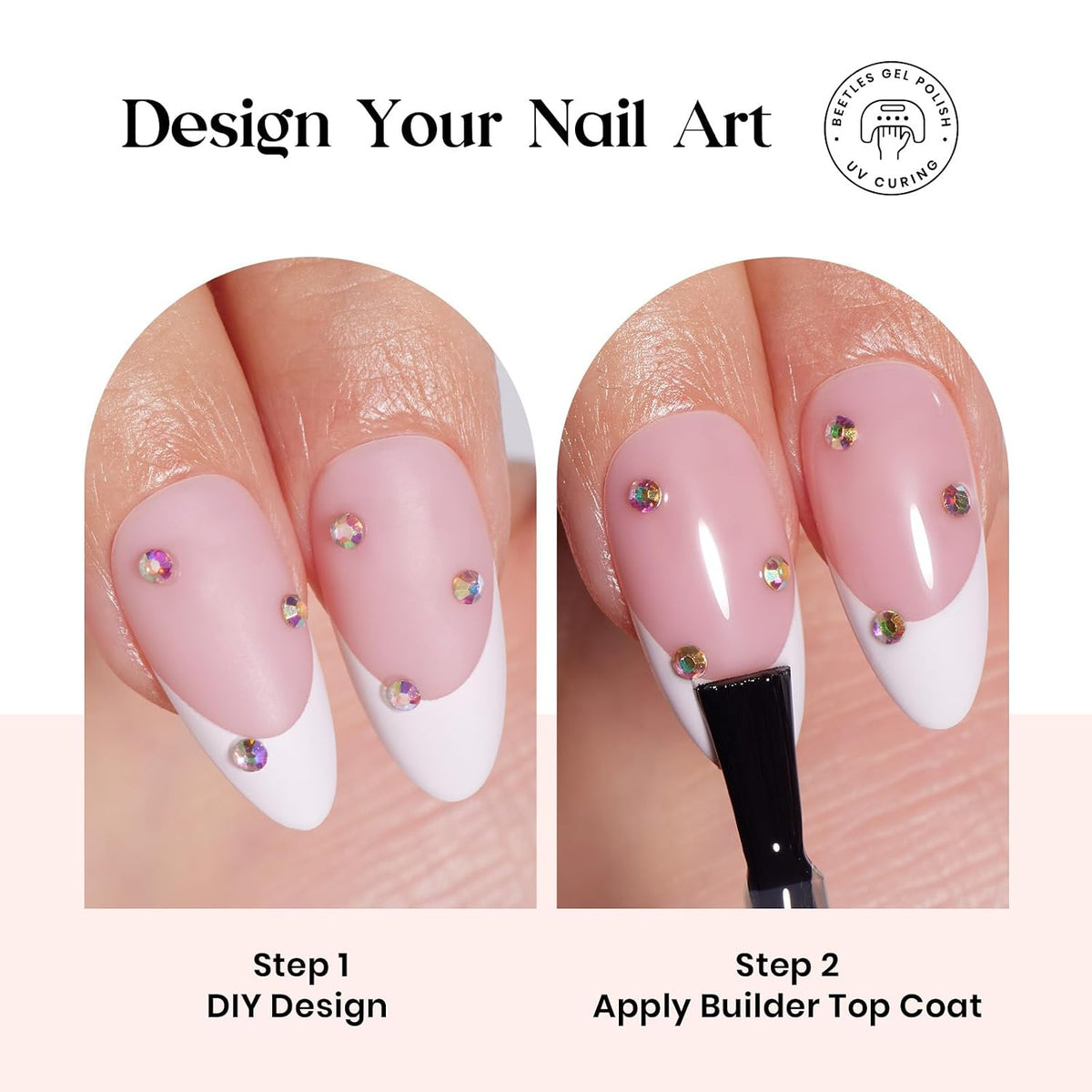 Beetles Press On Nails Kit - Pink Medium Almond French Tip Nails 210Pcs
