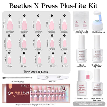 Beetles Press On Nails Kit - Pink Medium Almond French Tip Nails 210Pcs