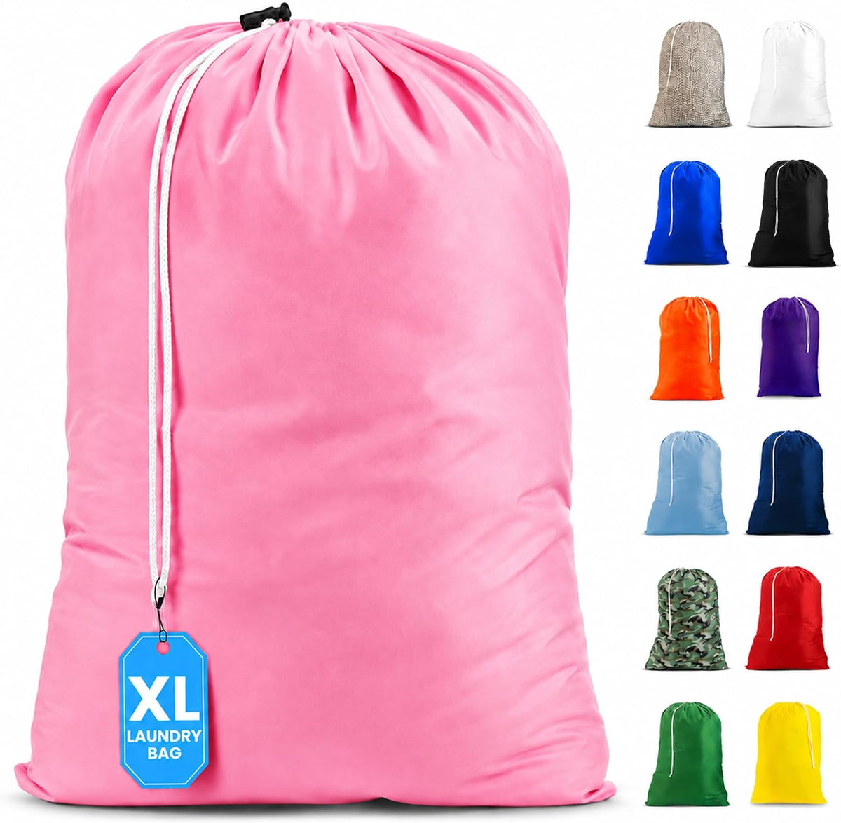 Nylon XL Laundry Bag - Locking Drawstring Closure and Machine Washable. These Large Bags will Fit a Laundry Basket or Hamper and Strong Enough to Carry up to Three Loads of Clothes (Pink 22" x 32")