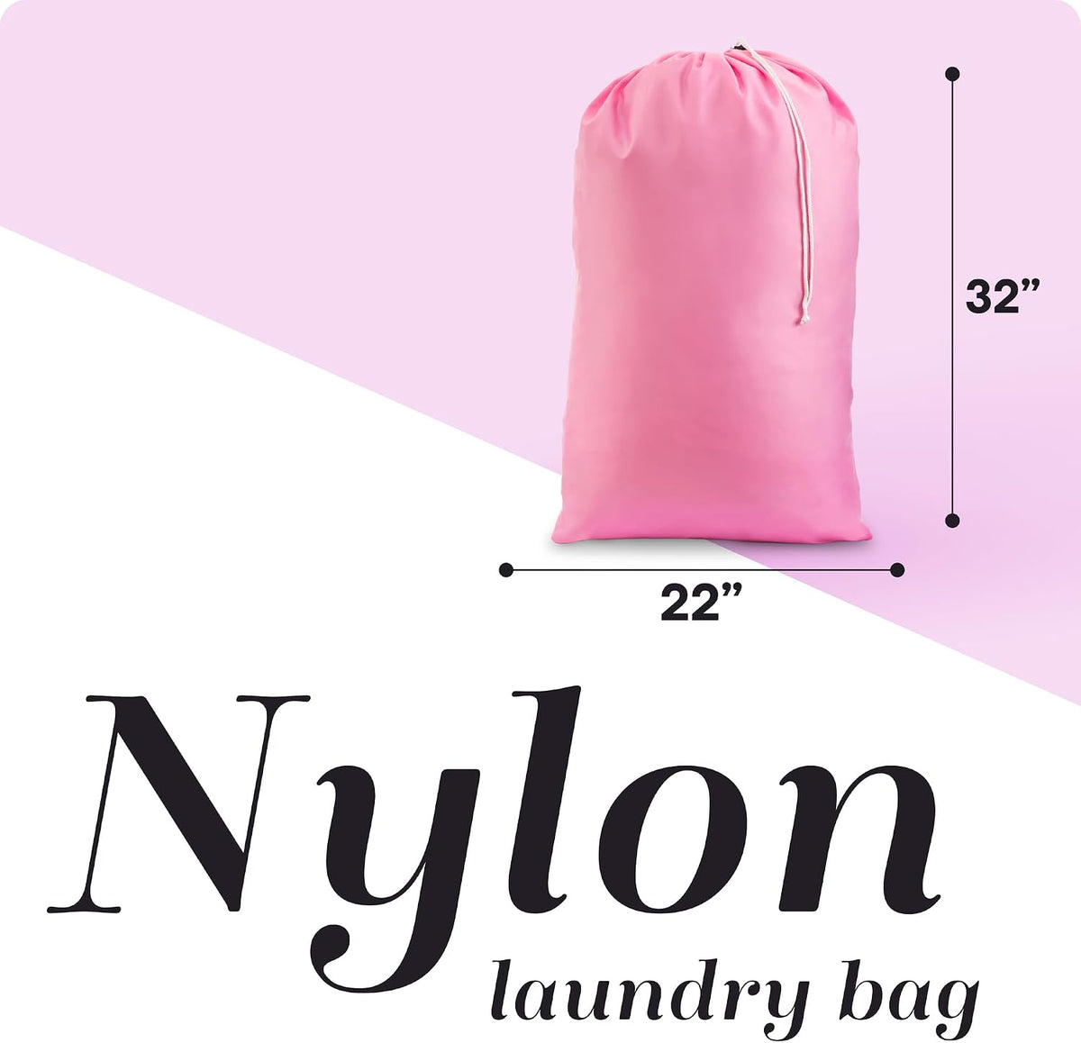 Nylon XL Laundry Bag - Locking Drawstring Closure and Machine Washable. These Large Bags will Fit a Laundry Basket or Hamper and Strong Enough to Carry up to Three Loads of Clothes (Pink 22" x 32")