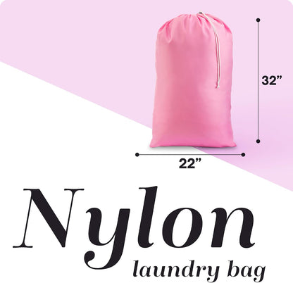 Nylon XL Laundry Bag - Locking Drawstring Closure and Machine Washable. These Large Bags will Fit a Laundry Basket or Hamper and Strong Enough to Carry up to Three Loads of Clothes (Pink 22" x 32")