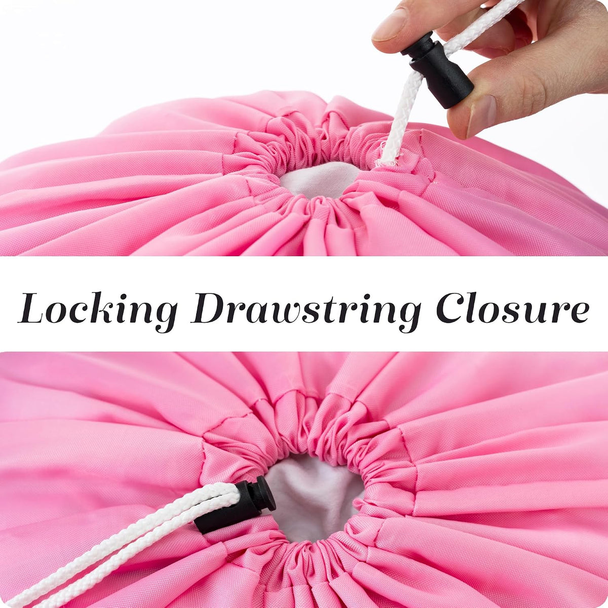 Nylon XL Laundry Bag - Locking Drawstring Closure and Machine Washable. These Large Bags will Fit a Laundry Basket or Hamper and Strong Enough to Carry up to Three Loads of Clothes (Pink 22" x 32")
