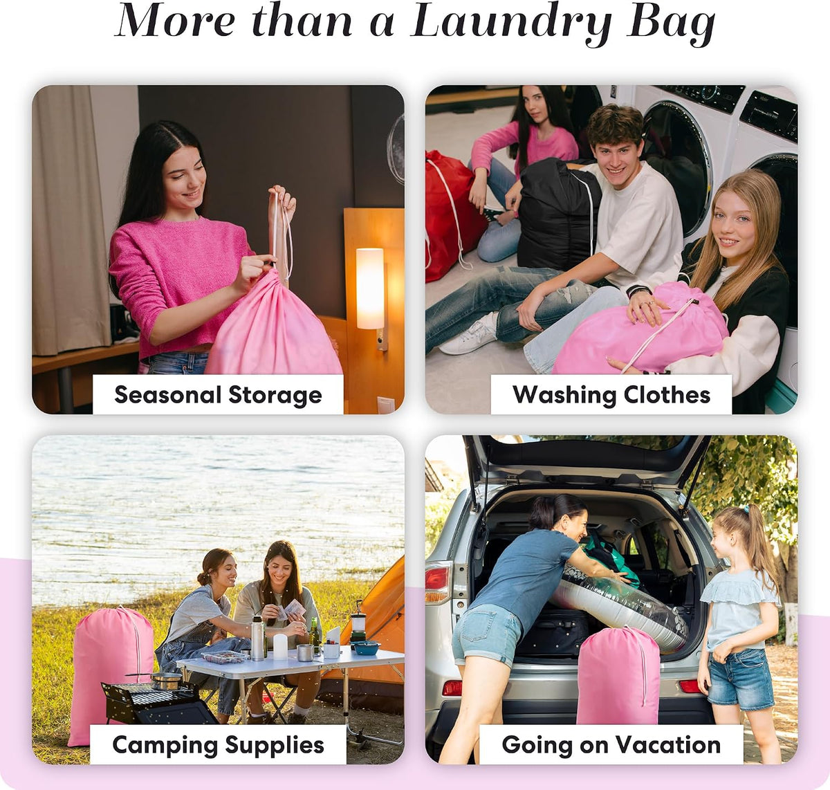 Nylon XL Laundry Bag - Locking Drawstring Closure and Machine Washable. These Large Bags will Fit a Laundry Basket or Hamper and Strong Enough to Carry up to Three Loads of Clothes (Pink 22" x 32")