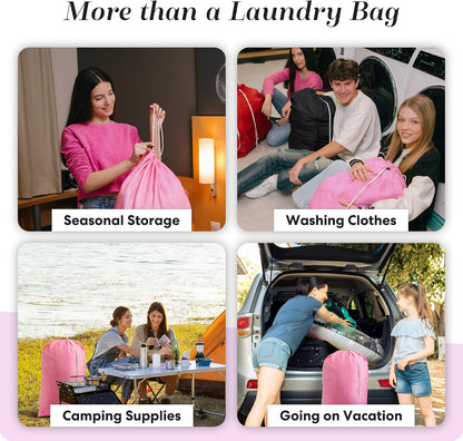 Nylon XL Laundry Bag - Locking Drawstring Closure and Machine Washable. These Large Bags will Fit a Laundry Basket or Hamper and Strong Enough to Carry up to Three Loads of Clothes (Pink 22" x 32")