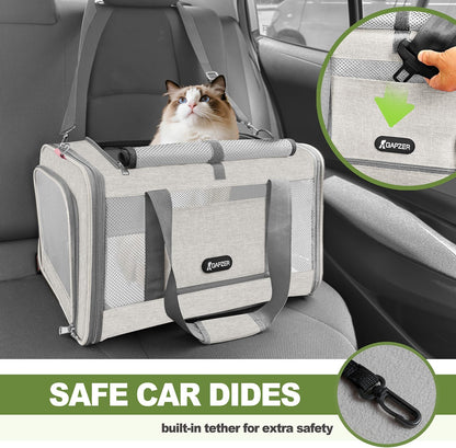 GAPZER Cat Carrier American Airline Approved 18x11x11, Top Opening Sturdy Soft Pet Carrying Bag See Through, Mini Dog Hard Bottom Crate Kennel Case, 4-Side-Ventilation Mesh Cage Toy Poodle Biege