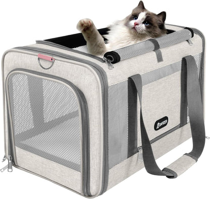 GAPZER Cat Carrier American Airline Approved 18x11x11, Top Opening Sturdy Soft Pet Carrying Bag See Through, Mini Dog Hard Bottom Crate Kennel Case, 4-Side-Ventilation Mesh Cage Toy Poodle Biege