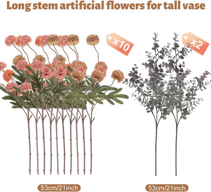 Geegoods Fall Artificial Mum Flowers, 12 Stems, Orange Brown Pink