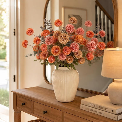 Geegoods Fall Artificial Mum Flowers, 12 Stems, Orange Brown Pink