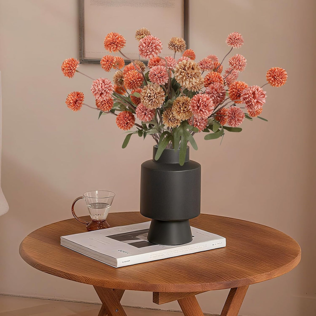 Geegoods Fall Artificial Mum Flowers, 12 Stems, Orange Brown Pink