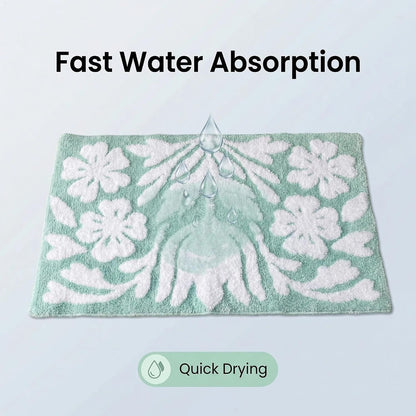 Sage Green Bathroom Rug Non-Slip Floral Boho Bath Mats Soft Plush Machine Washable for Room Decor Sink Tub Toilet(Green, 31" x 20")