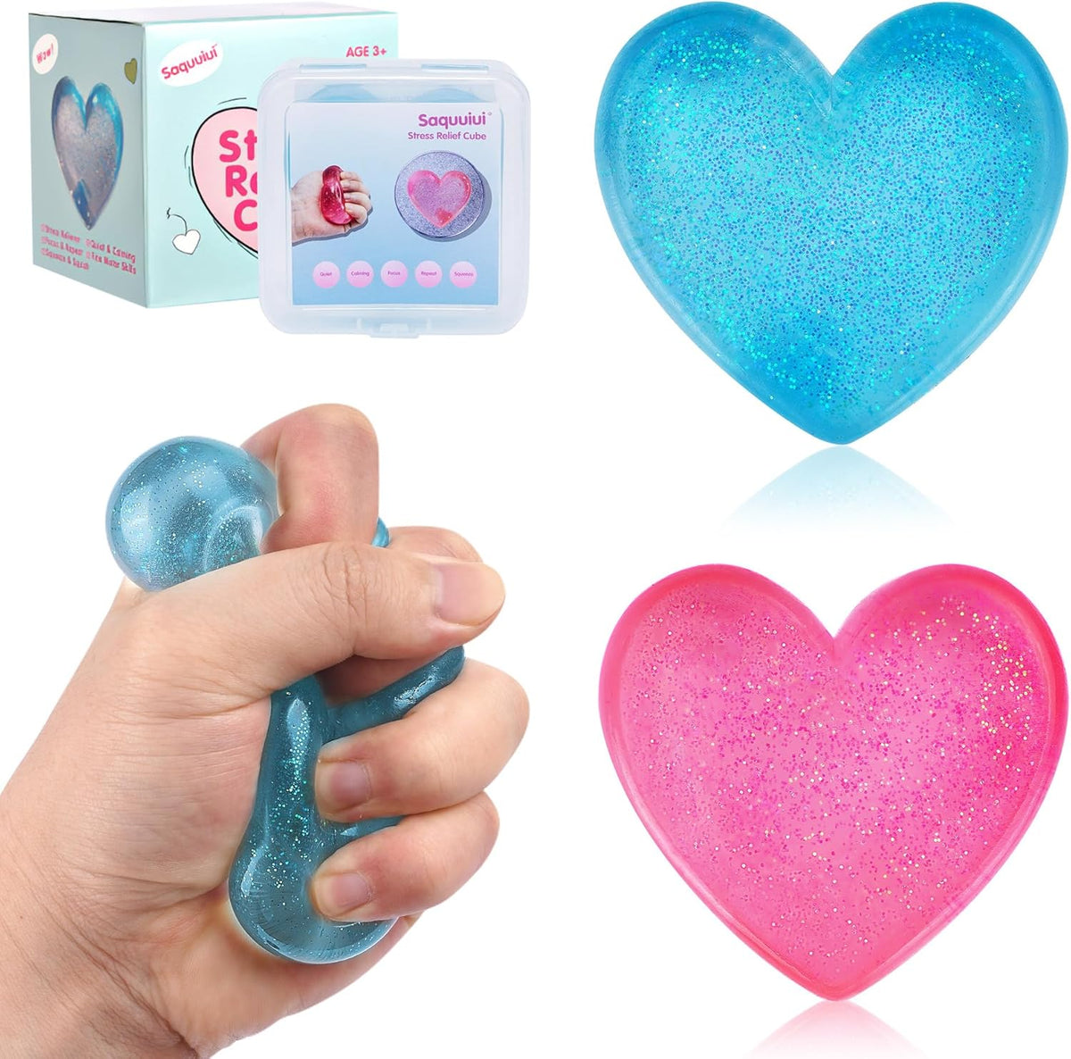 2-Pack Stress Squish Cube Set, Quiet Fidget Toy for Anxiety Relief