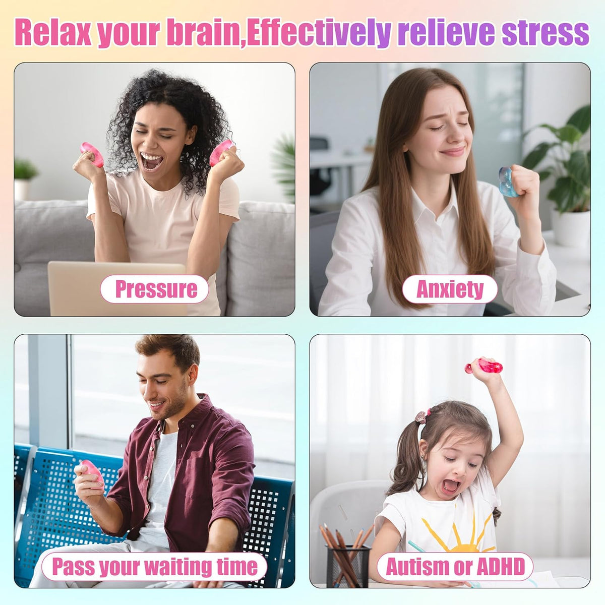 2-Pack Stress Squish Cube Set, Quiet Fidget Toy for Anxiety Relief