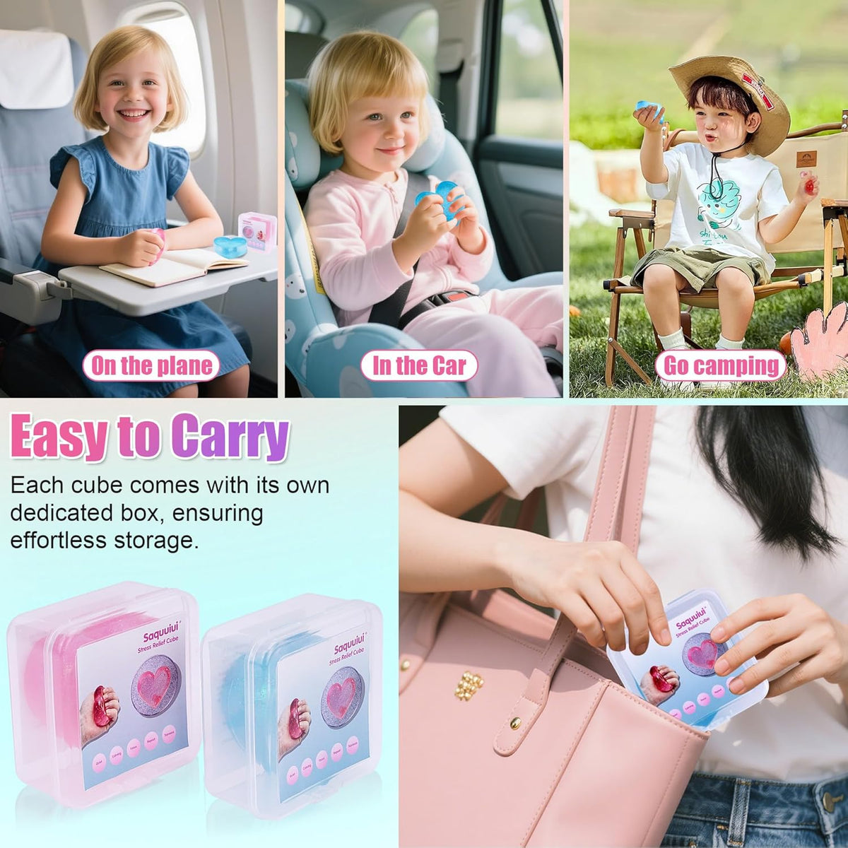 2-Pack Stress Squish Cube Set, Quiet Fidget Toy for Anxiety Relief