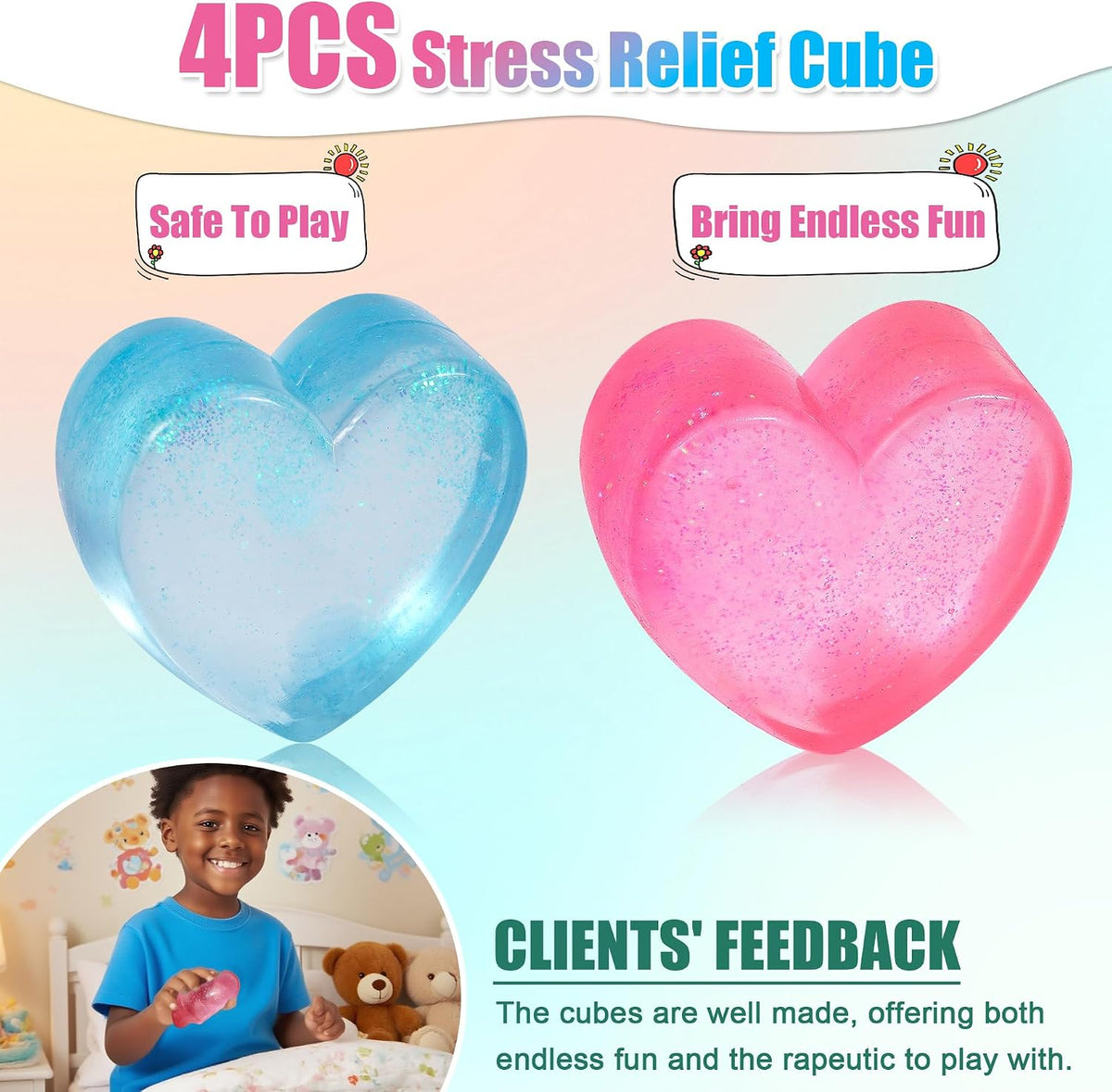 2-Pack Stress Squish Cube Set, Quiet Fidget Toy for Anxiety Relief