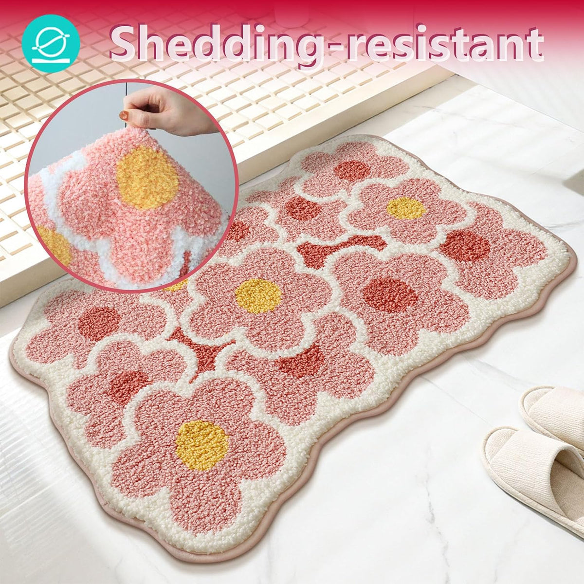 Flower Bath Mat,Pink Flower Bathroom Rug,32" x 20" Cute Bath Mat