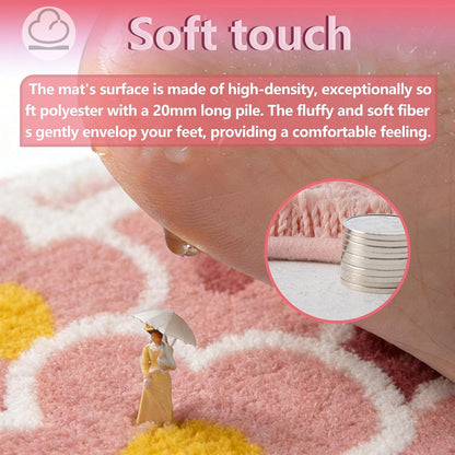 Flower Bath Mat,Pink Flower Bathroom Rug,32" x 20" Cute Bath Mat