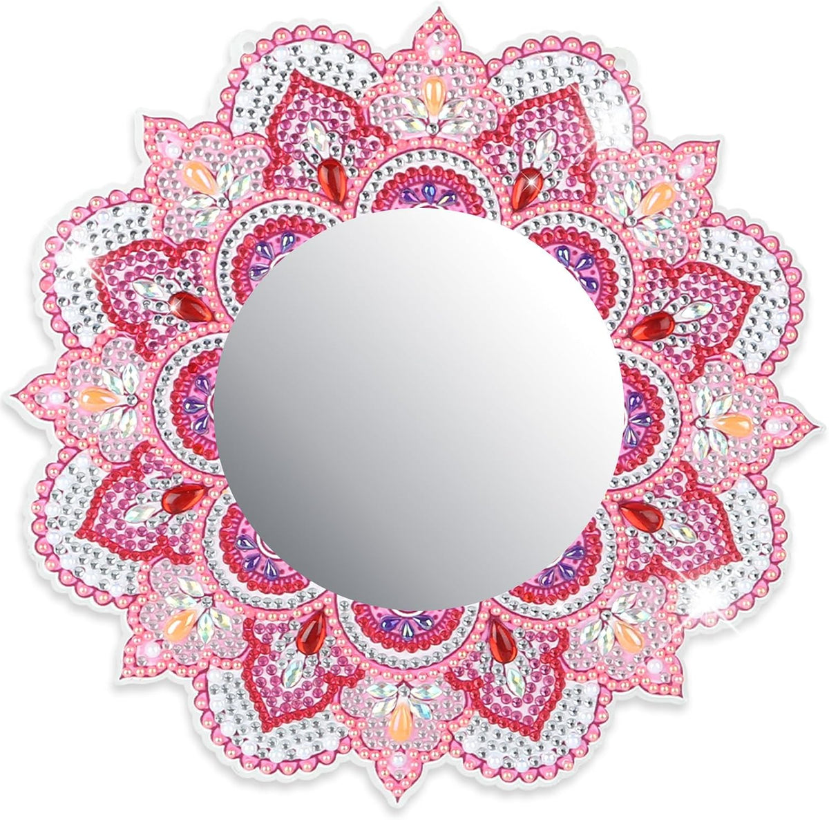 DIY Diamond Painting Mirror for Adults DIY Special Shaped Crystal Diamond Painting Kit Mirror Makeup Mirror Christmas Halloween Birthday Gifts Art Crafts Home Decor (Pink)