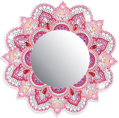 DIY Diamond Painting Mirror for Adults DIY Special Shaped Crystal Diamond Painting Kit Mirror Makeup Mirror Christmas Halloween Birthday Gifts Art Crafts Home Decor (Pink)