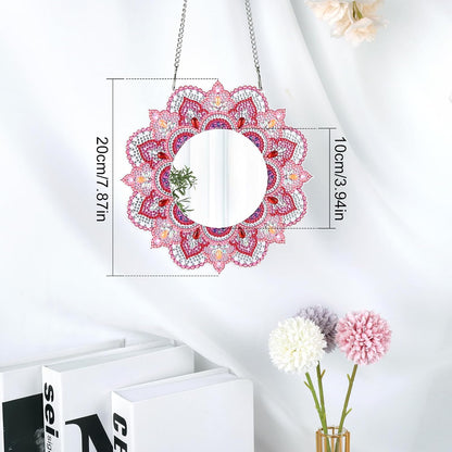 DIY Diamond Painting Mirror for Adults DIY Special Shaped Crystal Diamond Painting Kit Mirror Makeup Mirror Christmas Halloween Birthday Gifts Art Crafts Home Decor (Pink)