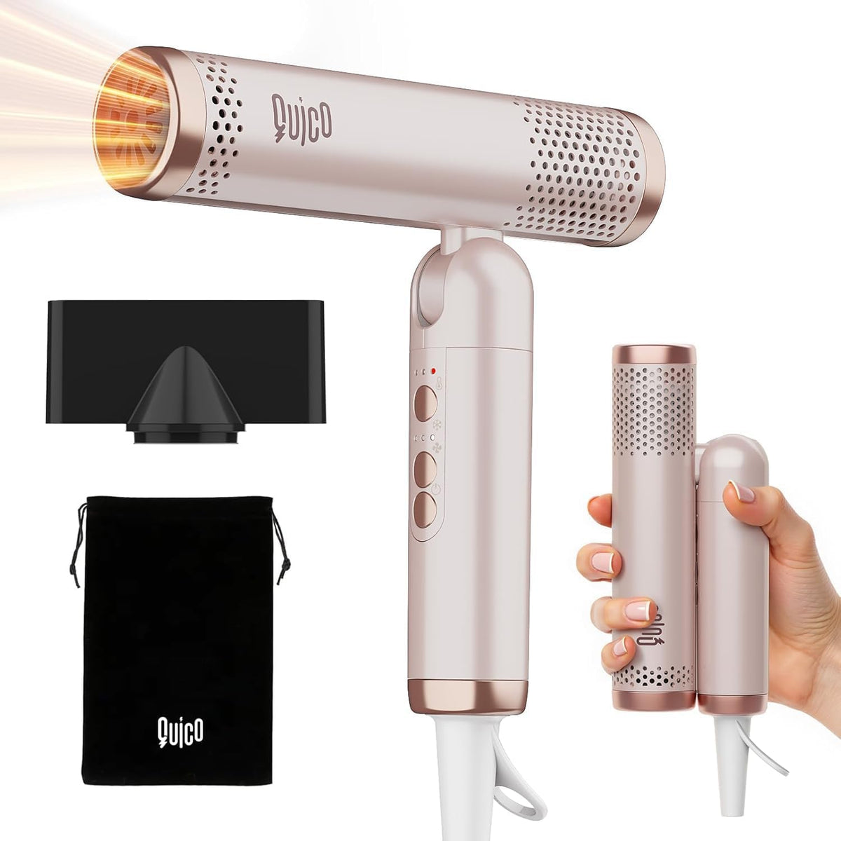 Travel Hair Dryer Dual Voltage, 120000RPM BLDC Fast Drying Blow Dryer