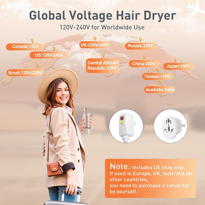 Travel Hair Dryer Dual Voltage, 120000RPM BLDC Fast Drying Blow Dryer