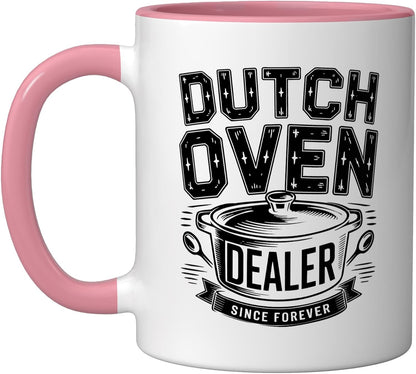 Dutch Oven Suitcase Dealer Funny Graphic Bread Art Baker Ceramic Mug, Pink/White