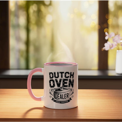Dutch Oven Suitcase Dealer Funny Graphic Bread Art Baker Ceramic Mug, Pink/White