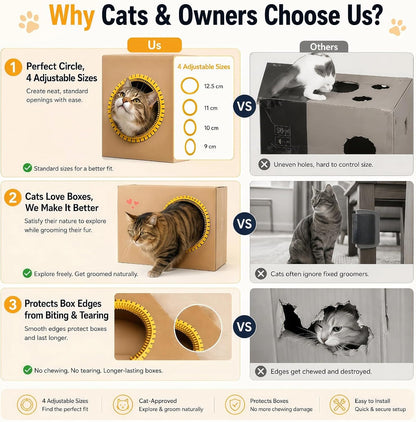Cat Self Groomer Arch for Cardboard Boxes (Pink+Yellow | Start Kit) | Cat Brushes Tunnel& Massage Comb For Indoor Cats, Interactive Self Grooming Tool Brushes, For Cat Hideouts & Enrichment Play