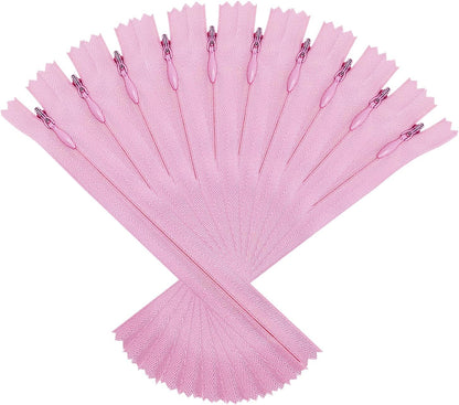 10PCS #3 8 Inch Pink Invisible Zippers for Sewing Skirts, Nylon Coil Bulk Zippers for Pocket, Pillow(Pink 8" 10PCS)