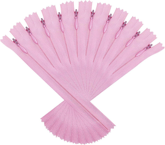 10PCS #3 8 Inch Pink Invisible Zippers for Sewing Skirts, Nylon Coil Bulk Zippers for Pocket, Pillow(Pink 8" 10PCS)