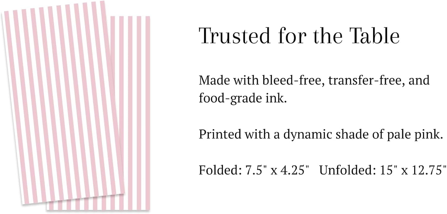 3ply Light Pink Striped Paper Napkins with (Transfer-Free Ink), 45ct | Pink Striped Dinner Napkins, Disposable Hand Towels for Bathroom, Girl Baby Shower Decor & Parties, Pastel Pale Blush & White
