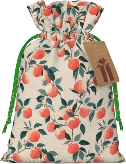 Fruits Peach (3) Print Christmas Drawstring Gift Bags, Reusable Candy Treat Bags For Holiday Birthday Party