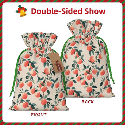Fruits Peach (3) Print Christmas Drawstring Gift Bags, Reusable Candy Treat Bags For Holiday Birthday Party