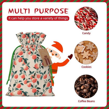 Fruits Peach (3) Print Christmas Drawstring Gift Bags, Reusable Candy Treat Bags For Holiday Birthday Party