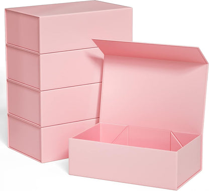 Pink Gift Boxes 12" x 6" x 4", Magnetic Closure Lid Gift Boxe for Presents