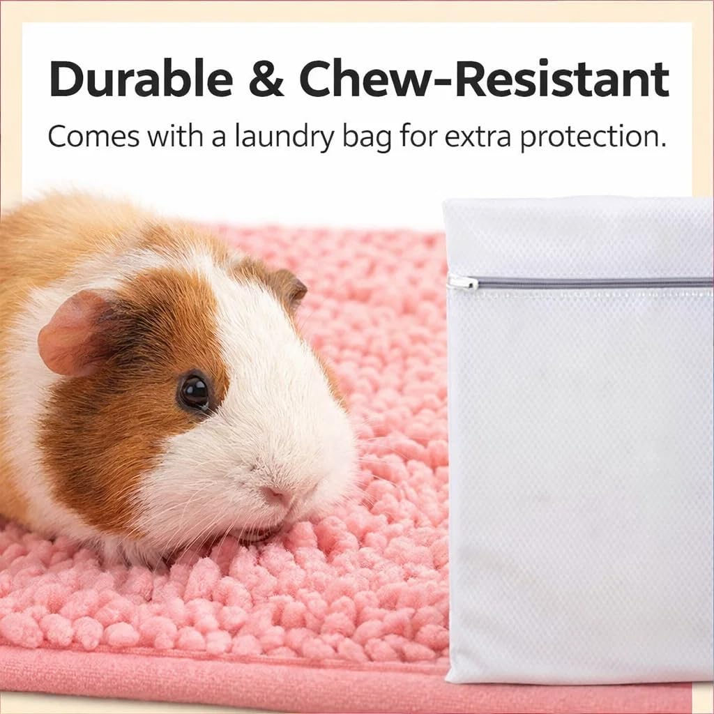 6 PCS Guinea Pig Fleece Cage Liners – Soft, Absorbent & Washable Multi-Piece Set with Laundry Bag, Durable, Portable, Easy-Clean Bedding for Small Pets, Rabbits, Hamsters (Pink)