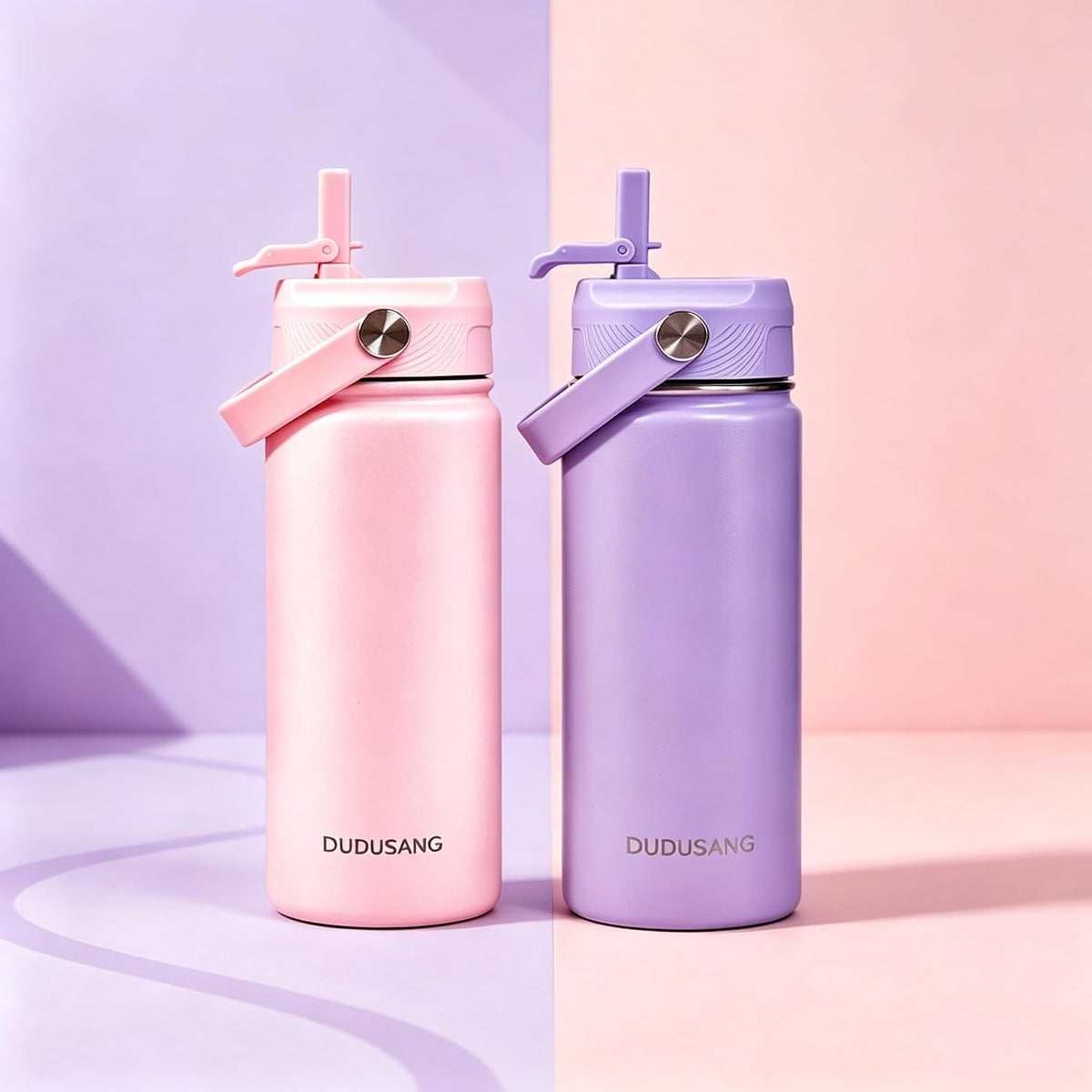 2Pack 18oz Kids Insulated Water Bottle - Bulk Stainless Steel Water Bottles for School Boys/Girls Flip Top Leak Spill Proof Vacuum Metal Cups BPA Free Thermos(Light Pink, 18 Ounces)