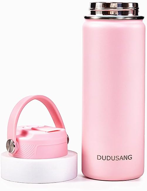 2Pack 18oz Kids Insulated Water Bottle - Bulk Stainless Steel Water Bottles for School Boys/Girls Flip Top Leak Spill Proof Vacuum Metal Cups BPA Free Thermos(Light Pink, 18 Ounces)