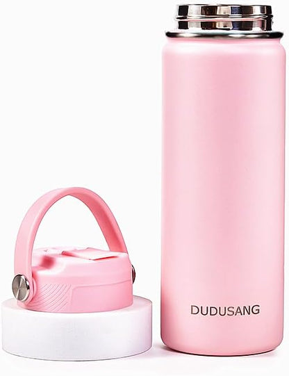 2Pack 18oz Kids Insulated Water Bottle - Bulk Stainless Steel Water Bottles for School Boys/Girls Flip Top Leak Spill Proof Vacuum Metal Cups BPA Free Thermos(Light Pink, 18 Ounces)