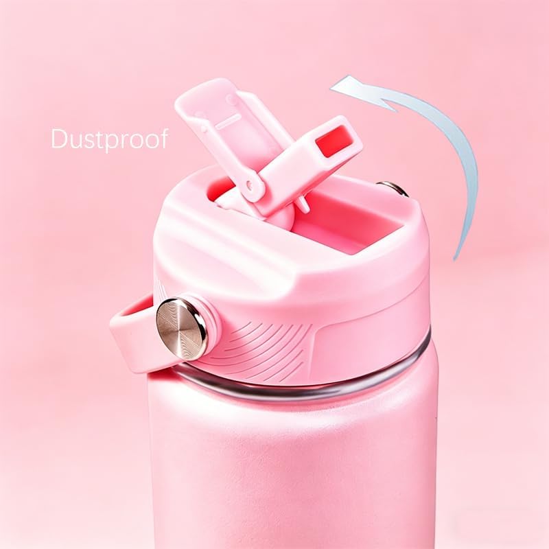 2Pack 18oz Kids Insulated Water Bottle - Bulk Stainless Steel Water Bottles for School Boys/Girls Flip Top Leak Spill Proof Vacuum Metal Cups BPA Free Thermos(Light Pink, 18 Ounces)